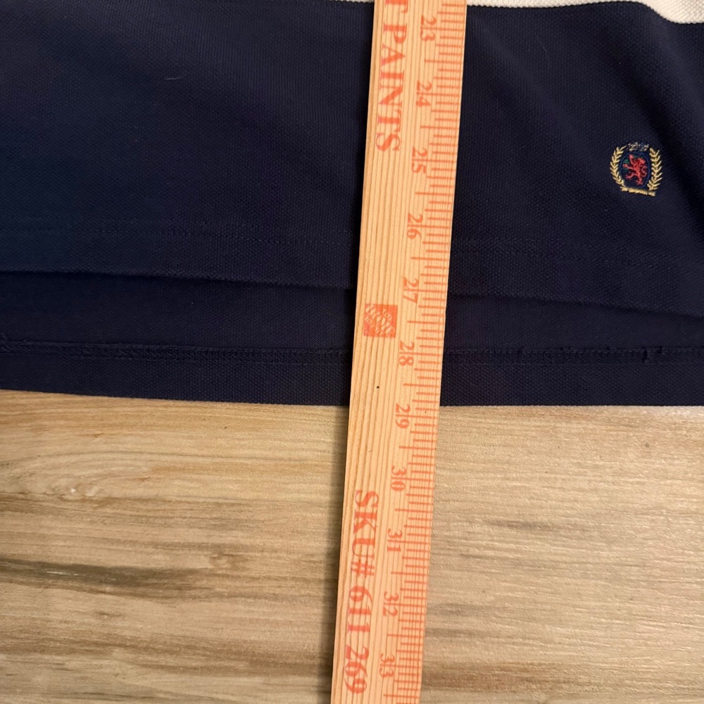 Vintage Tommy Hilfiger Mens Striped Polo Shirt Large Navy Red White Dress Cotton - Picture 5 of 6